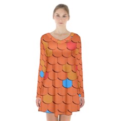 Roof Roofing Tiles  Long Sleeve Velvet V-neck Dress by artworkshop