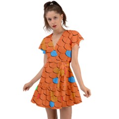 Roof Roofing Tiles  Flutter Sleeve Wrap Dress by artworkshop