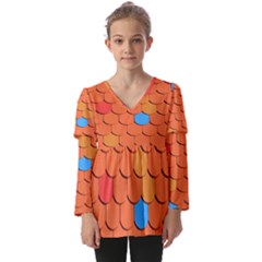 Roof Roofing Tiles  Kids  V Neck Casual Top