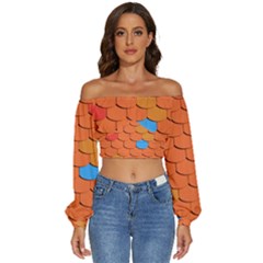 Roof Roofing Tiles  Long Sleeve Crinkled Weave Crop Top