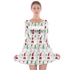 Santa Claus Snowman Christmas  Long Sleeve Skater Dress by artworkshop