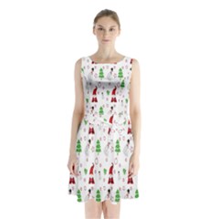 Santa Claus Snowman Christmas  Sleeveless Waist Tie Chiffon Dress