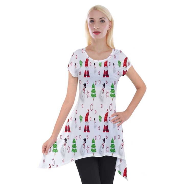 Santa Claus Snowman Christmas  Short Sleeve Side Drop Tunic