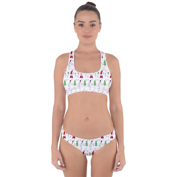 Santa Claus Snowman Christmas  Cross Back Hipster Bikini Set