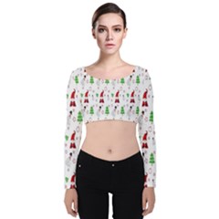 Santa Claus Snowman Christmas  Velvet Long Sleeve Crop Top by artworkshop