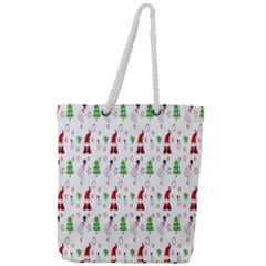 Santa Claus Snowman Christmas  Full Print Rope Handle Tote (large) by artworkshop