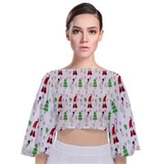 Santa Claus Snowman Christmas  Tie Back Butterfly Sleeve Chiffon Top by artworkshop