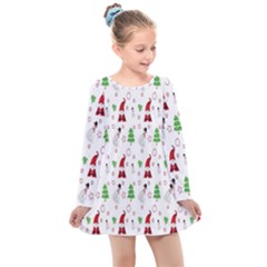 Santa Claus Snowman Christmas  Kids  Long Sleeve Dress by artworkshop