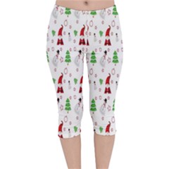 Santa Claus Snowman Christmas  Velvet Capri Leggings  by artworkshop