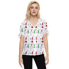 Santa Claus Snowman Christmas  Bow Sleeve Button Up Top by artworkshop