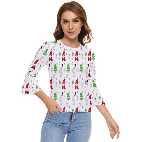 Santa Claus Snowman Christmas  Bell Sleeve Top by artworkshop