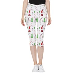 Santa Claus Snowman Christmas  Inside Out Lightweight Velour Capri Leggings  by artworkshop