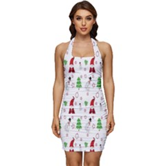 Santa Claus Snowman Christmas  Sleeveless Wide Square Neckline Ruched Bodycon Dress by artworkshop