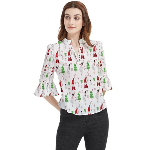 Santa Claus Snowman Christmas  Loose Horn Sleeve Chiffon Blouse by artworkshop