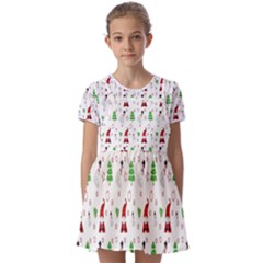 Santa Claus Snowman Christmas  Kids  Short Sleeve Pinafore Style Dress by artworkshop