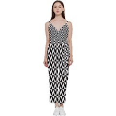 Seamless Abstract Geometric Pattern Background V-neck Spaghetti Strap Tie Front Jumpsuit