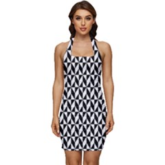 Seamless Abstract Geometric Pattern Background Sleeveless Wide Square Neckline Ruched Bodycon Dress