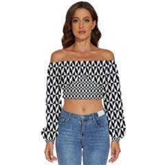 Seamless Abstract Geometric Pattern Background Long Sleeve Crinkled Weave Crop Top