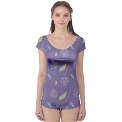 Seamless Pattern Floral Background Violet Background Boyleg Leotard  by artworkshop