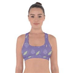 Seamless Pattern Floral Background Violet Background Cross Back Sports Bra by artworkshop