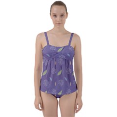 Seamless Pattern Floral Background Violet Background Twist Front Tankini Set by artworkshop