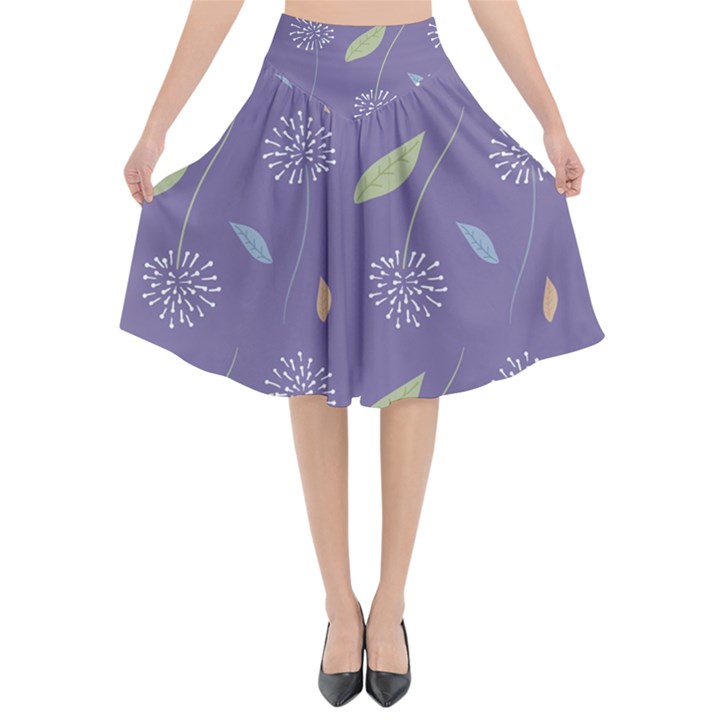 Seamless Pattern Floral Background Violet Background Flared Midi Skirt