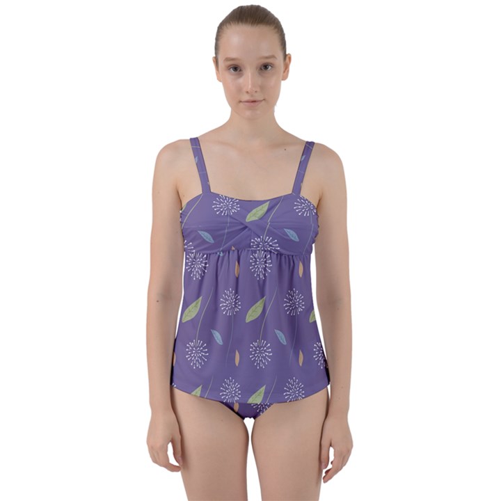 Seamless Pattern Floral Background Violet Background Twist Front Tankini Set