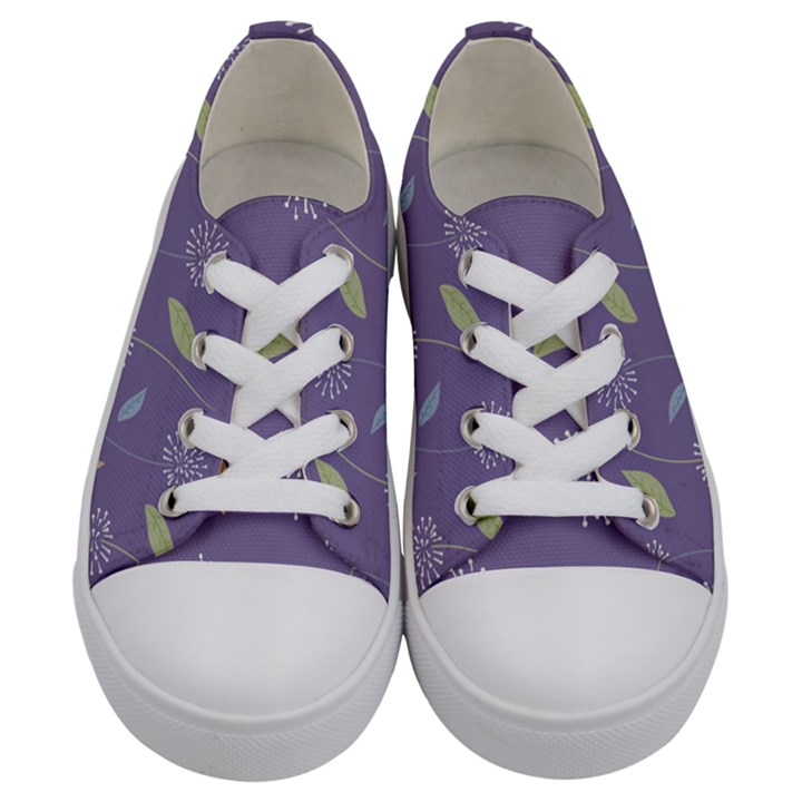 Seamless Pattern Floral Background Violet Background Kids  Low Top Canvas Sneakers