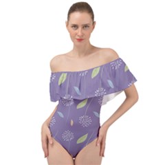 Seamless Pattern Floral Background Violet Background Off Shoulder Velour Bodysuit  by artworkshop