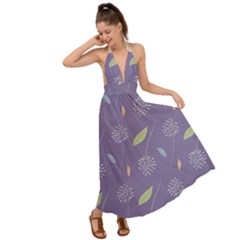 Seamless Pattern Floral Background Violet Background Backless Maxi Beach Dress