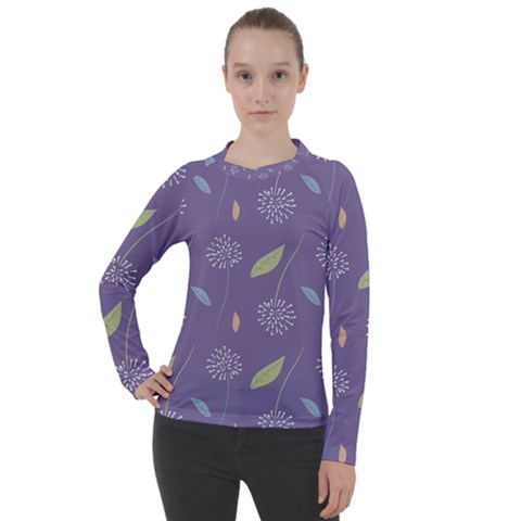 Seamless Pattern Floral Background Violet Background Women s Pique Long Sleeve Tee by artworkshop