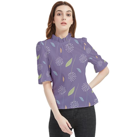 Seamless Pattern Floral Background Violet Background Frill Neck Blouse by artworkshop