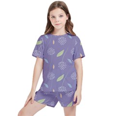 Seamless Pattern Floral Background Violet Background Kids  Tee And Sports Shorts Set by artworkshop