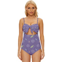 Seamless Pattern Floral Background Violet Background Knot Front One-piece Swimsuit by artworkshop