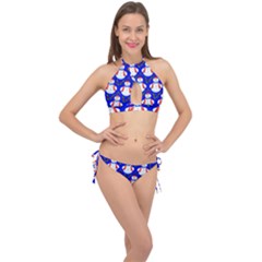 Seamless Repeat Repeating Pattern Cross Front Halter Bikini Set by artworkshop