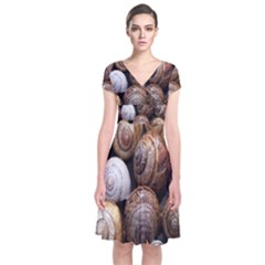 Snail Shells Pattern Arianta Arbustorum Short Sleeve Front Wrap Dress by artworkshop