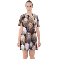 Snail Shells Pattern Arianta Arbustorum Sixties Short Sleeve Mini Dress by artworkshop