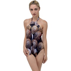 Snail Shells Pattern Arianta Arbustorum Go With The Flow One Piece Swimsuit by artworkshop