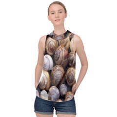 Snail Shells Pattern Arianta Arbustorum High Neck Satin Top by artworkshop