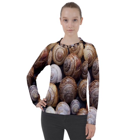 Snail Shells Pattern Arianta Arbustorum Women s Pique Long Sleeve Tee by artworkshop