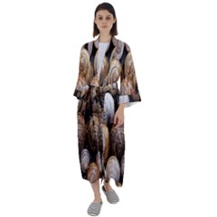 Snail Shells Pattern Arianta Arbustorum Maxi Satin Kimono by artworkshop