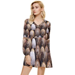 Snail Shells Pattern Arianta Arbustorum Tiered Long Sleeve Mini Dress by artworkshop