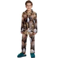 Snail Shells Pattern Arianta Arbustorum Kids  Long Sleeve Velvet Pajamas Set by artworkshop