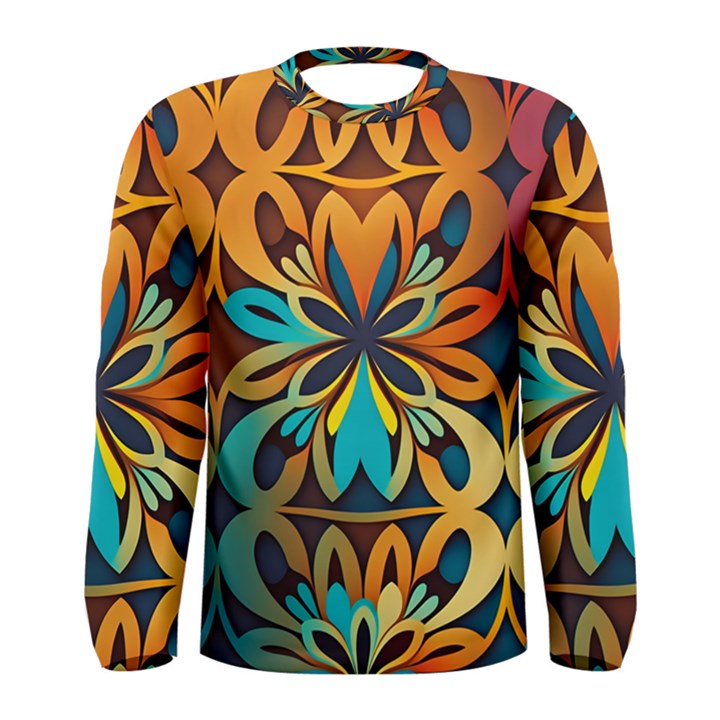 Orange, turquoise and blue pattern  Men s Long Sleeve Tee