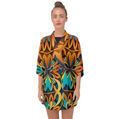 Orange, turquoise and blue pattern  Half Sleeve Chiffon Kimono