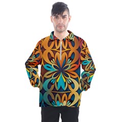 Orange, turquoise and blue pattern  Men s Half Zip Pullover