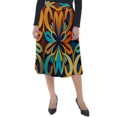 Orange, Turquoise And Blue Pattern  Classic Velour Midi Skirt  by Sobalvarro