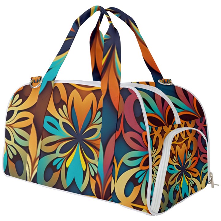 Orange, turquoise and blue pattern  Burner Gym Duffel Bag