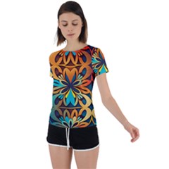 Orange, turquoise and blue pattern  Back Circle Cutout Sports Tee