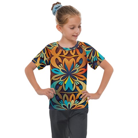 Orange, Turquoise And Blue Pattern  Kids  Mesh Piece Tee by Sobalvarro